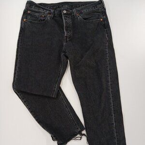 Women’s LEVIS JEANS 501 T Tapered Cropped W32 L25 Mid Rise Button Fly Charcoal
